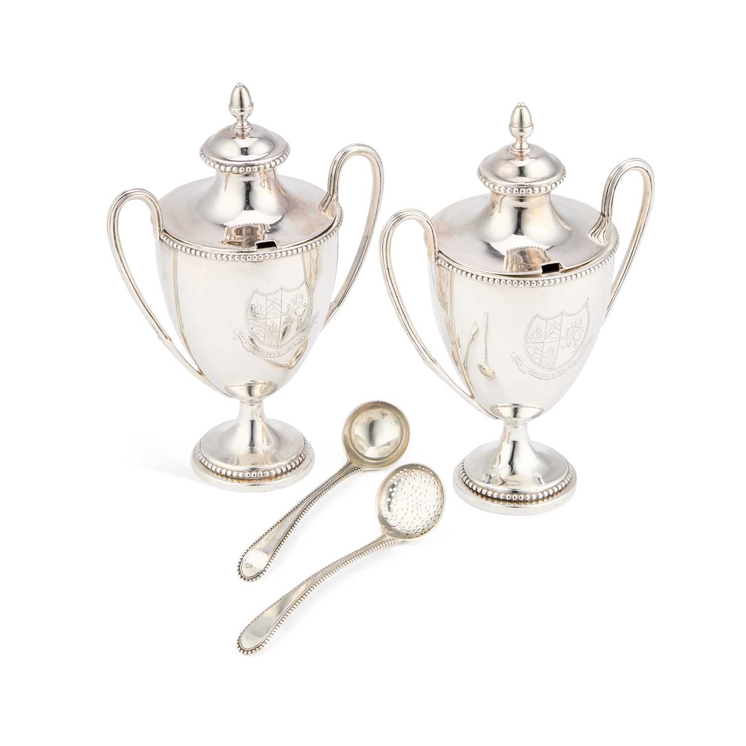 Lot 565 - A PAIR OF GEORGE III SILVER CONDIMENT VASES