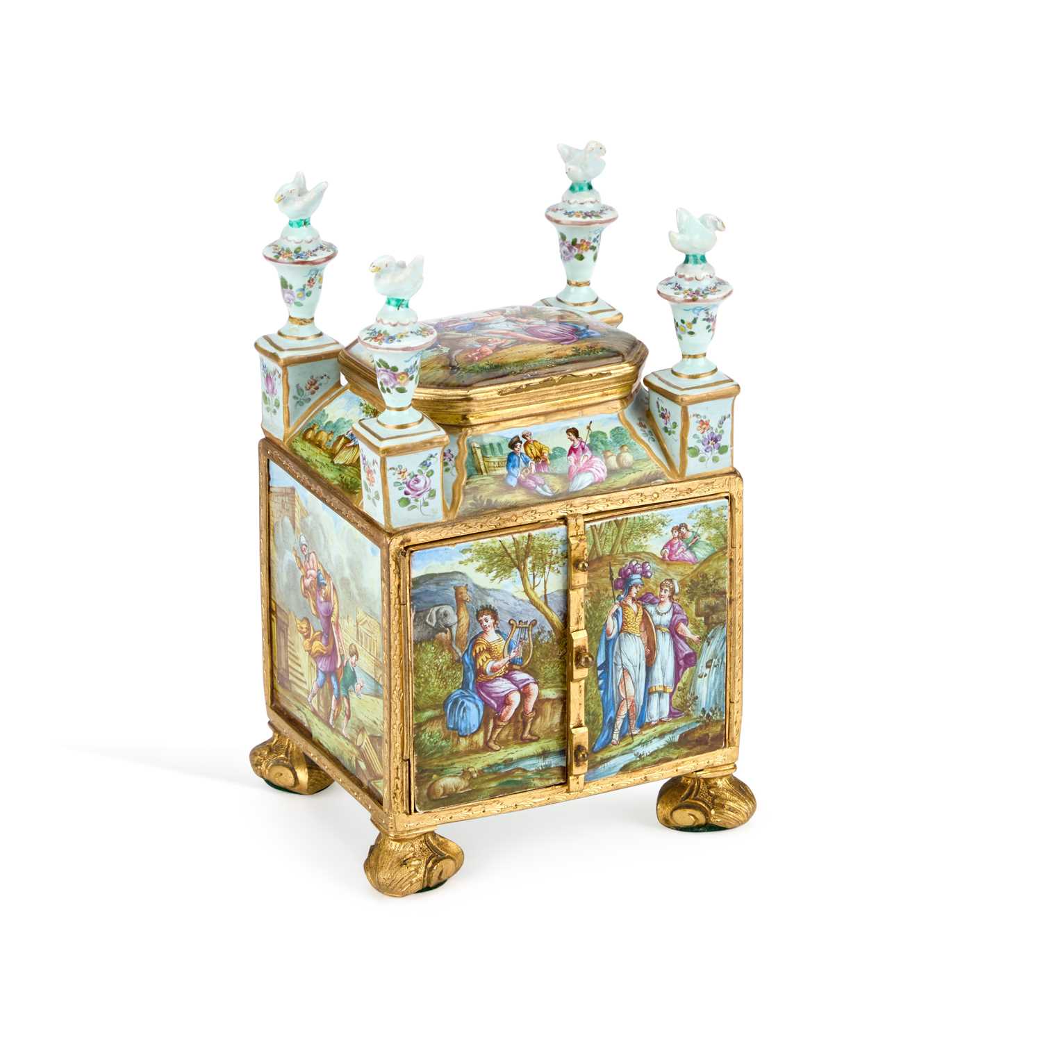 Lot 738 - A CONTINENTAL ENAMEL TABLE CABINET