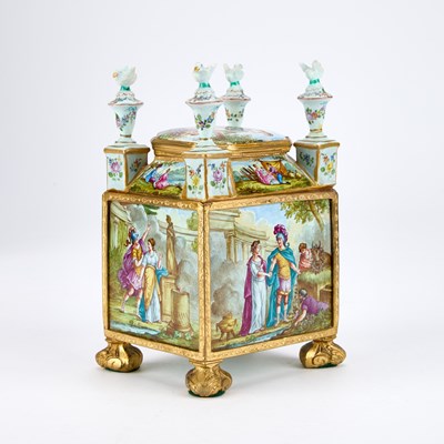 Lot 738 - A CONTINENTAL ENAMEL TABLE CABINET