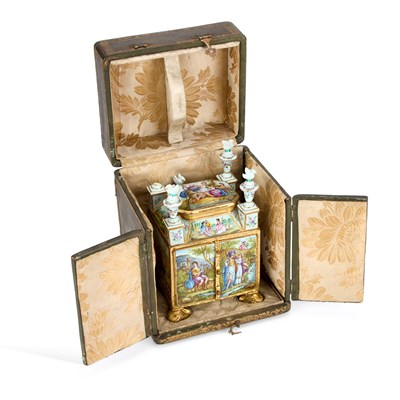 Lot 738 - A CONTINENTAL ENAMEL TABLE CABINET