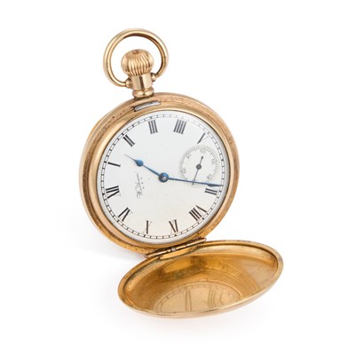 Lot 596 - A GOLD PLATED WALTHAM FULL HUNTER POCKET WATCH