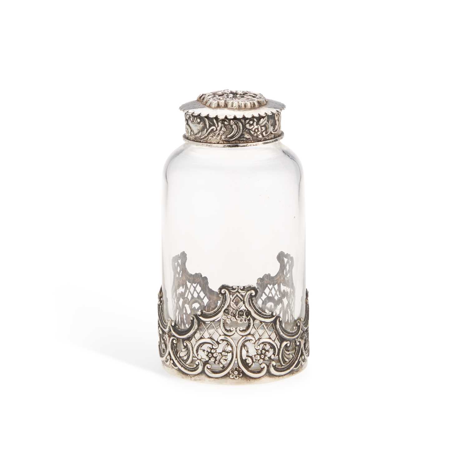 Lot 499 - A VICTORIAN SILVER-MOUNTED GLASS JAR
