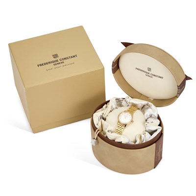 Lot 218 - A LADY'S GOLD PLATED FREDERIQUE CONSTANT DIAMOND-SET WATCH