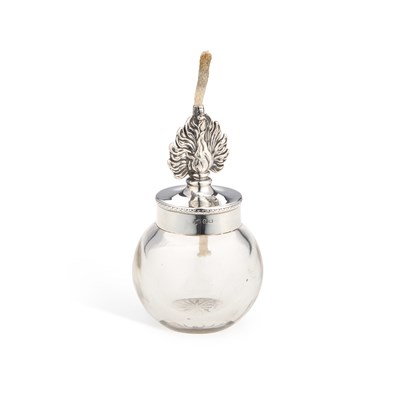 Lot AN EDWARDIAN SILVER-MOUNTED GLASS NOVELTY TABLE LIGHTER