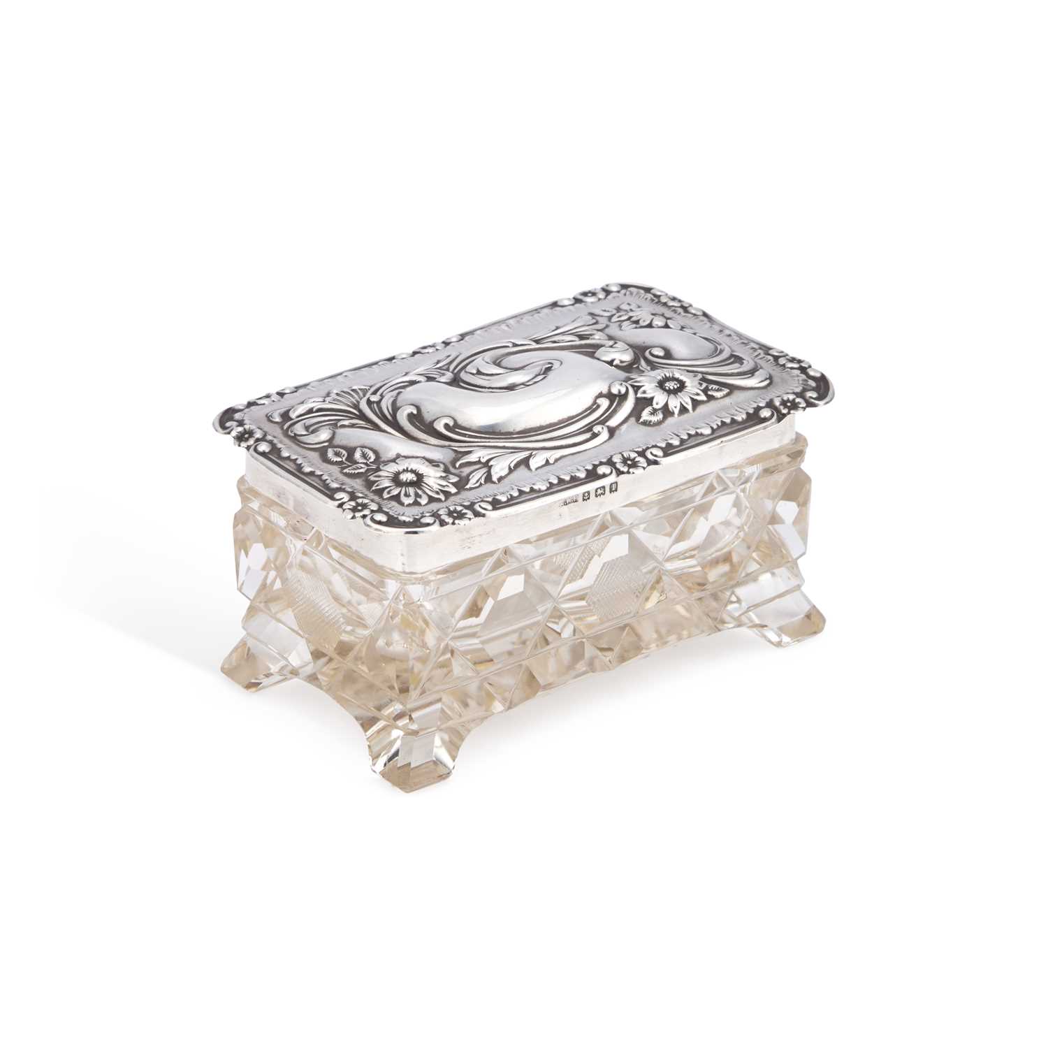 Lot 438 - A GEORGE V SILVER-TOPPED CUT-GLASS BOX