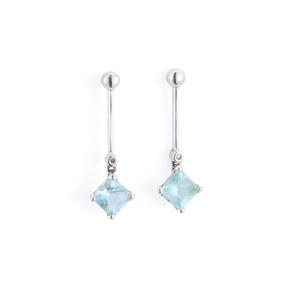 Lot 648 - A PAIR OF 9 CARAT WHITE GOLD TOPAZ AND DIAMOND DROP EARRINGS