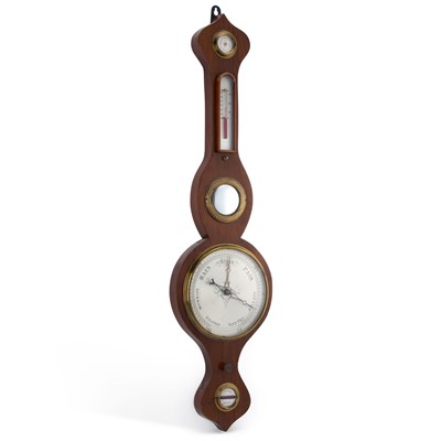 Lot 294 - AN INLAID MAHOGANY WHEEL BAROMETER