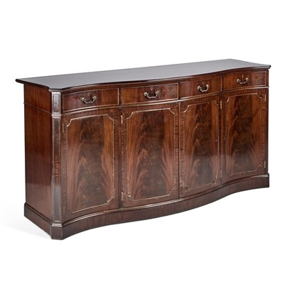 Lot 317 - A GEORGIAN STYLE MAHOGANY SERPENTINE SIDEBOARD
