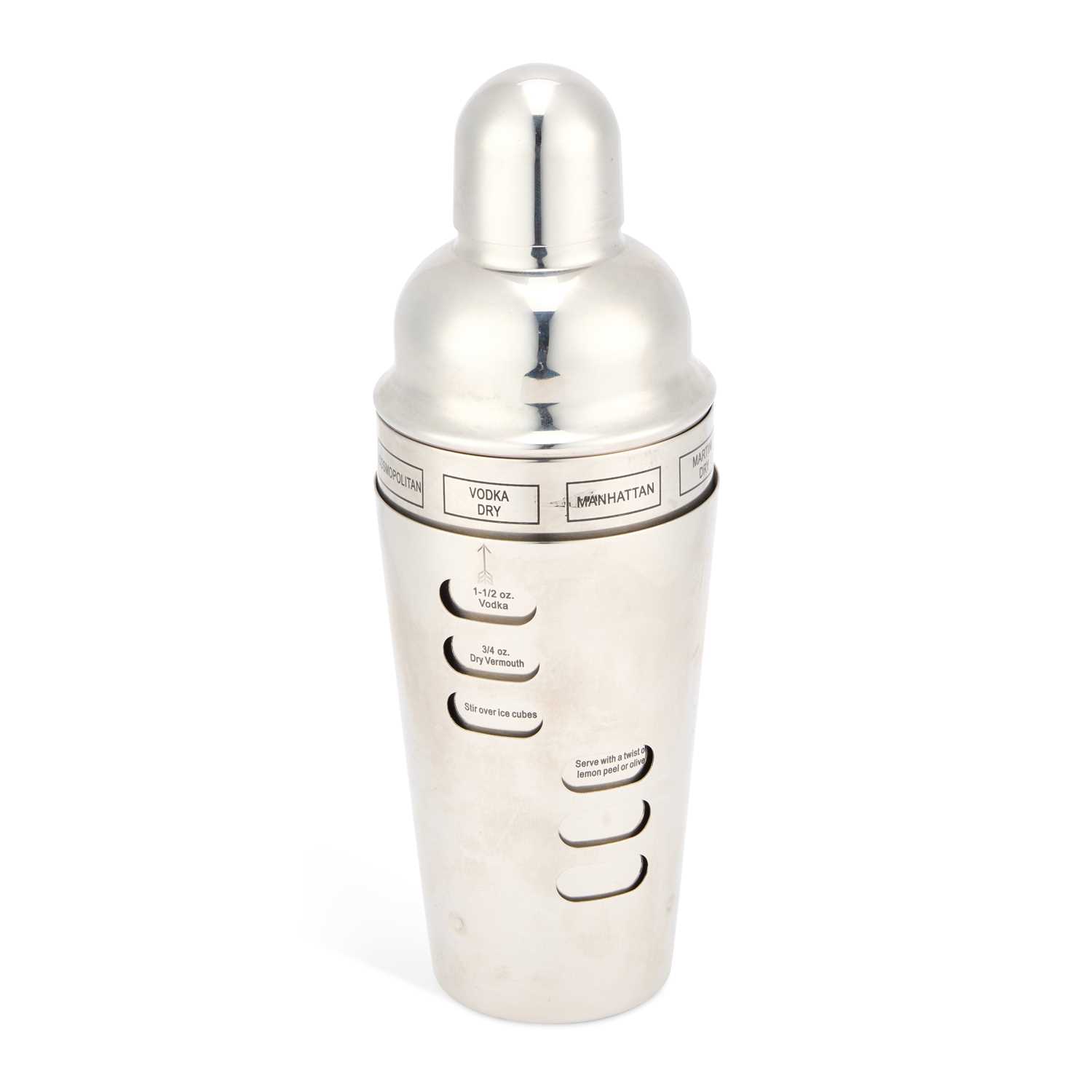 Lot 253 - A VINTAGE STAINLESS STEEL ‘RECIPE’ COCKTAIL