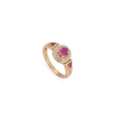 Lot 655 - A 9 CARAT GOLD RUBY AND DIAMOND RING