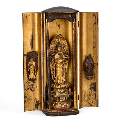 Lot A JAPANESE LACQUERED AND GILT TRAVELLING SHRINE (ZUSHI)