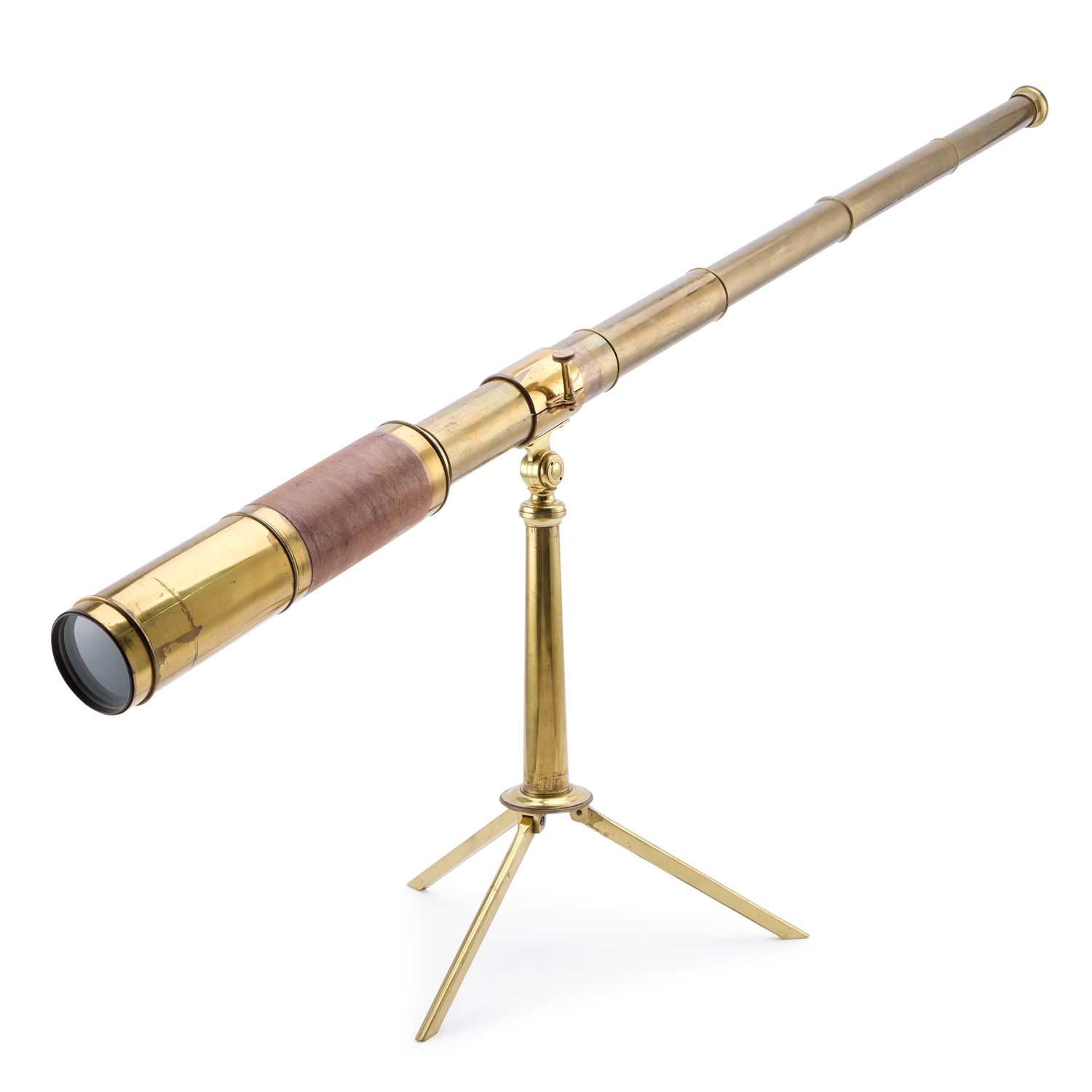 Lot 791 - A 19TH CENTURY BRASS FIVE-DRAWER TELESCOPE