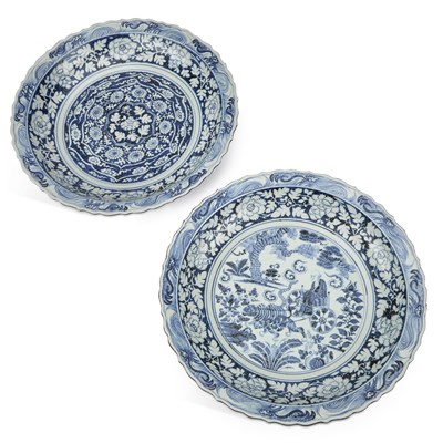 Lot TWO LARGE CHINESE BLUE AND WHITE CHARGERS