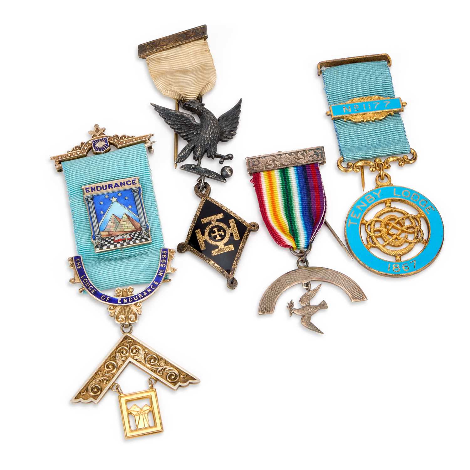 Lot 9 - FOUR SILVER MASONIC JEWELS