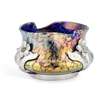 Lot A LOETZ BLUE PAPILLON PEWTER-MOUNTED BOWL