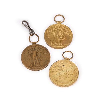Lot THREE FIRST WORLD WAR VICTORY MEDALS