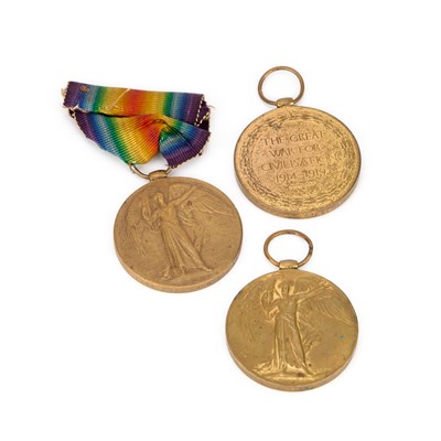 Lot THREE FIRST WORLD WAR VICTORY MEDALS