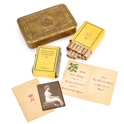 Lot A FIRST WORLD WAR PRINCESS MARY CHRISTMAS 1914 TIN WITH CONTENTS