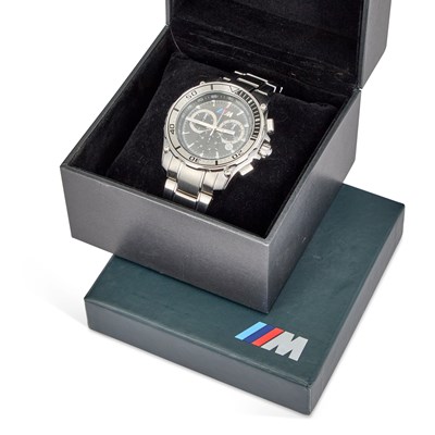 Lot 589 - A GENTS STEEL BMW M POWER CHRONOGRAPH BRACELET WATCH