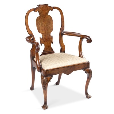 Lot 301 - A GEORGE I STYLE WALNUT ARMCHAIR