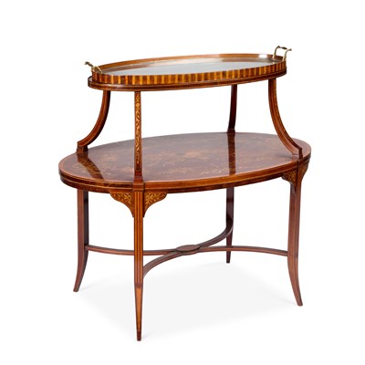 Lot 310 - A SHERATON REVIVAL INLAID, SATINWOOD AND MAHOGANY ÉTAGÈRE