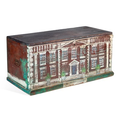 Lot 302 - A POLYCHROME PAINTED 'COUNTRY HOUSE' BLANKET BOX