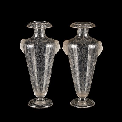 Lot 92 - A FINE PAIR OF STOURBRIDGE ENGRAVED GLASS VASES