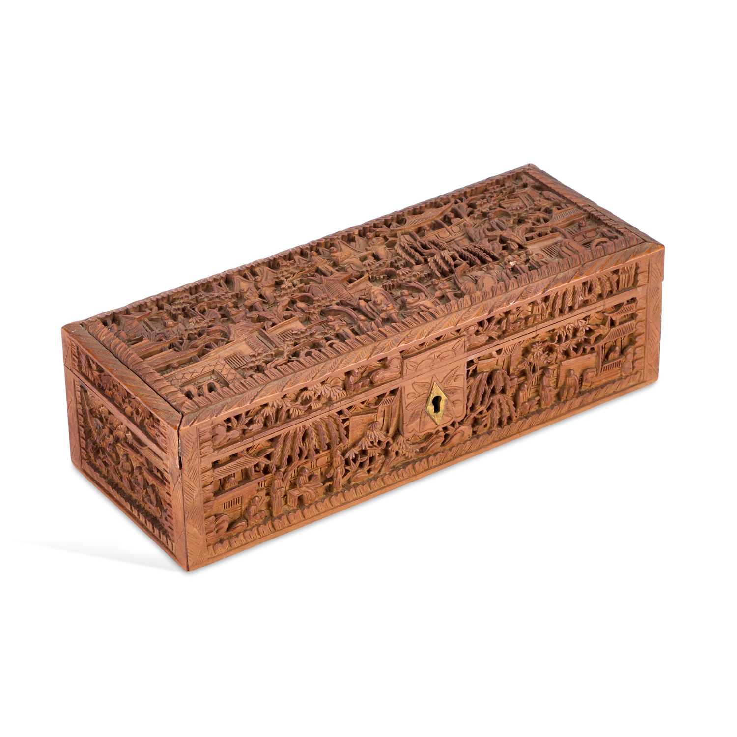 Lot 703 - A CHINESE CARVED WOOD BOX