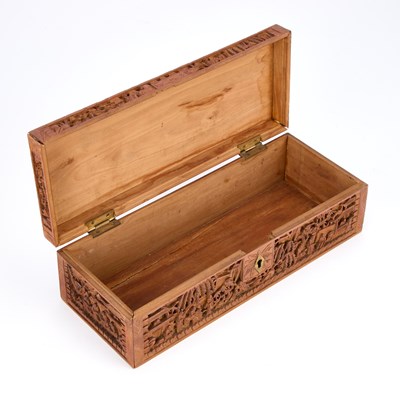 Lot 703 - A CHINESE CARVED WOOD BOX