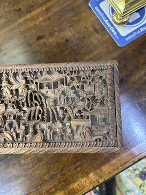 Lot 703 - A CHINESE CARVED WOOD BOX