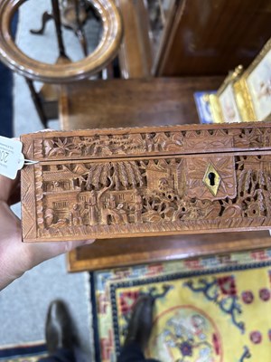 Lot 703 - A CHINESE CARVED WOOD BOX