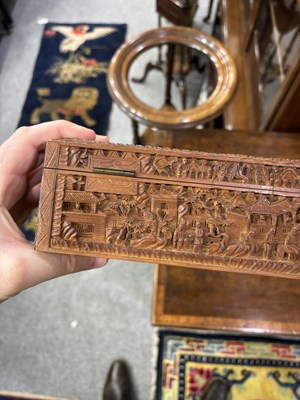 Lot 703 - A CHINESE CARVED WOOD BOX