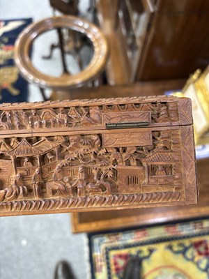 Lot 703 - A CHINESE CARVED WOOD BOX
