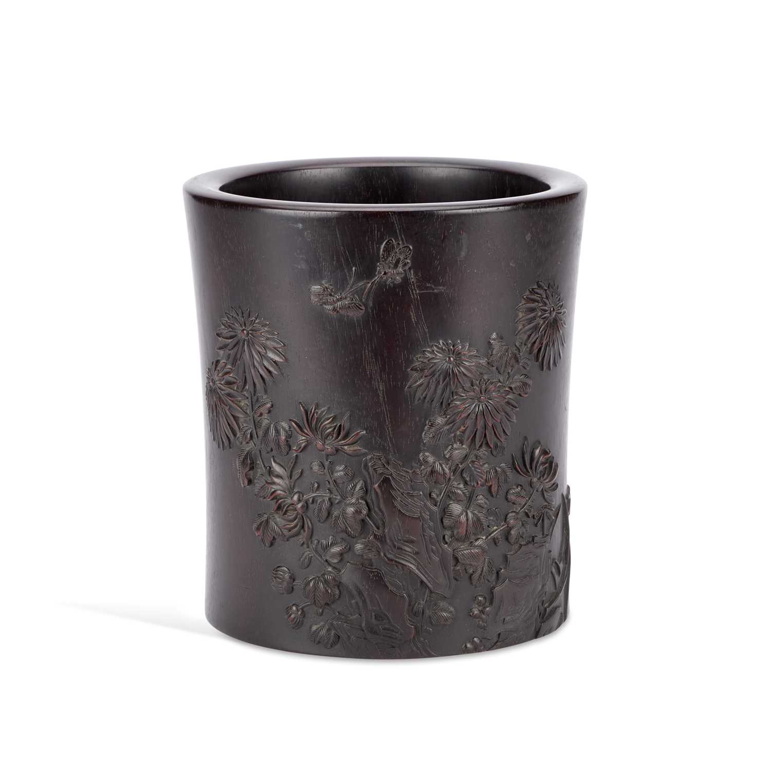 Lot 710 - A CHINESE ZITAN BRUSH POT