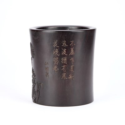 Lot 710 - A CHINESE ZITAN BRUSH POT