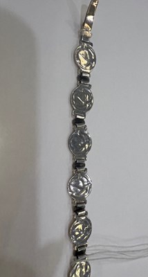 Lot 754 - AN ARTS AND CRAFTS SILVER AND ENAMEL PANEL BRACELET