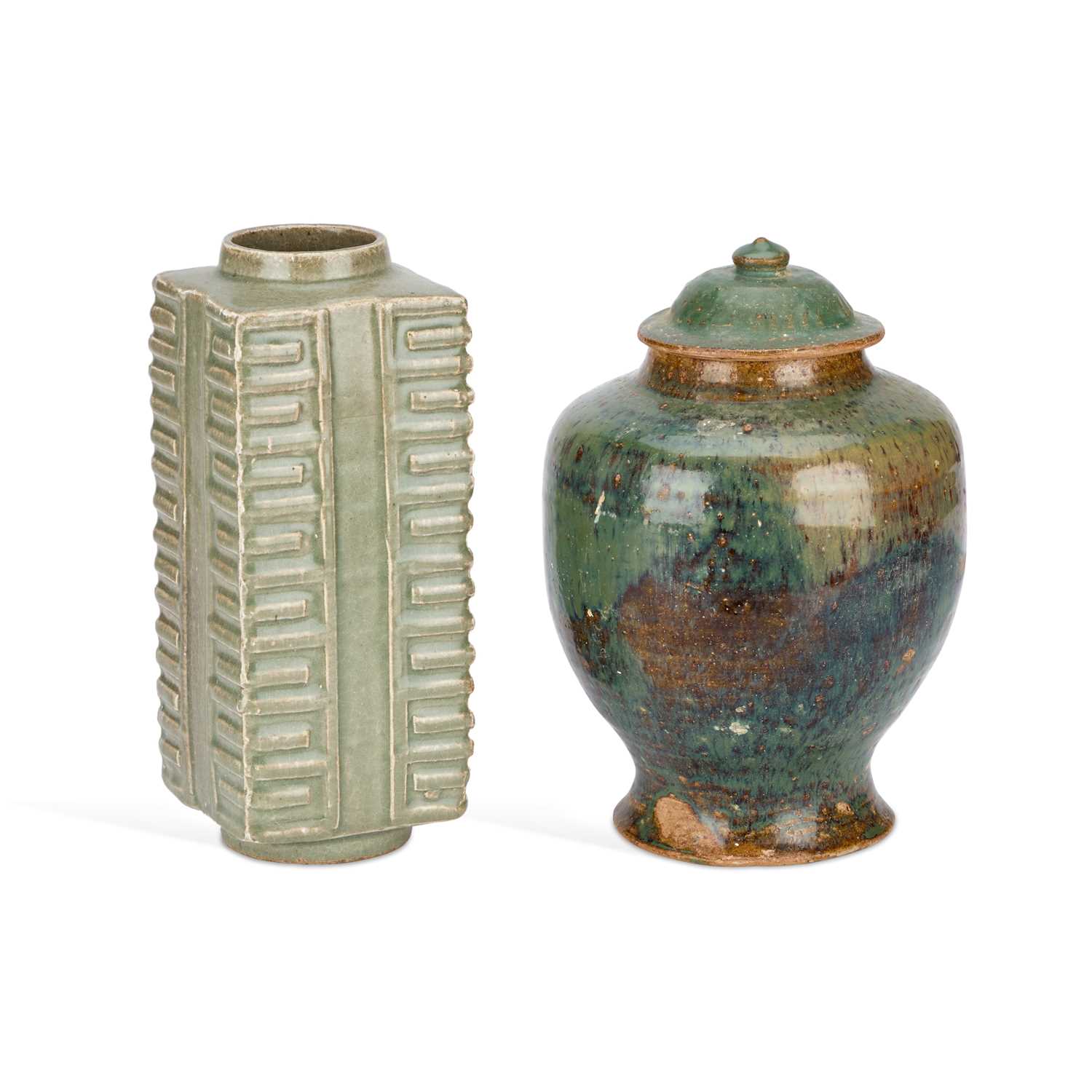 Lot 165 - A CHINESE CELADON-GLAZED CONG VASE