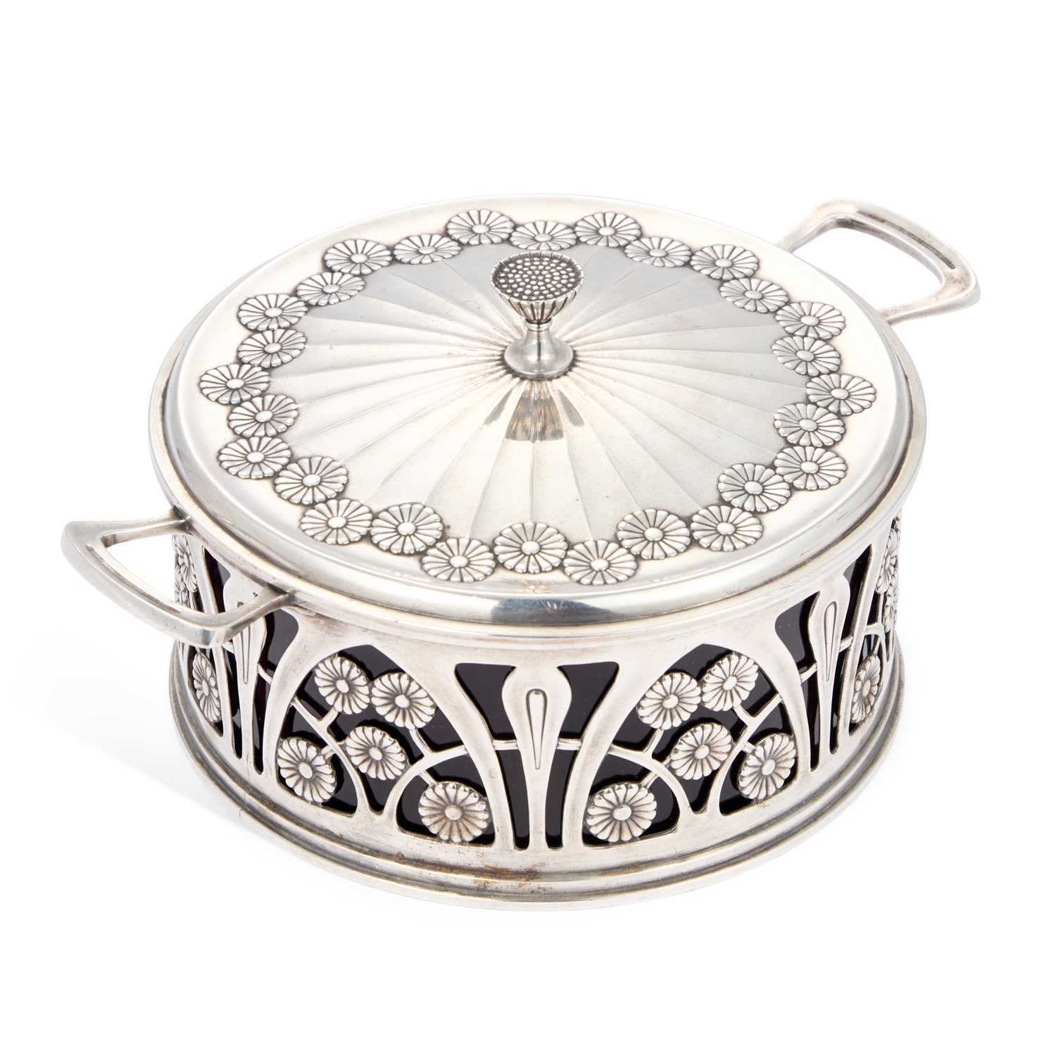 Lot 234 - AN ART NOUVEAU SILVER-PLATED TWO-HANDLED DISH AND COVER