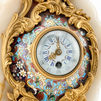 Lot 948 - A FINE FRENCH CHAMPLEVÉ ENAMEL STRUT CLOCK