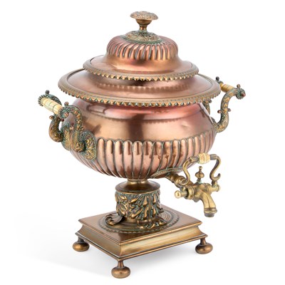 Lot AN EARLY 19TH CENTURY COPPER AND BRASS SAMOVAR