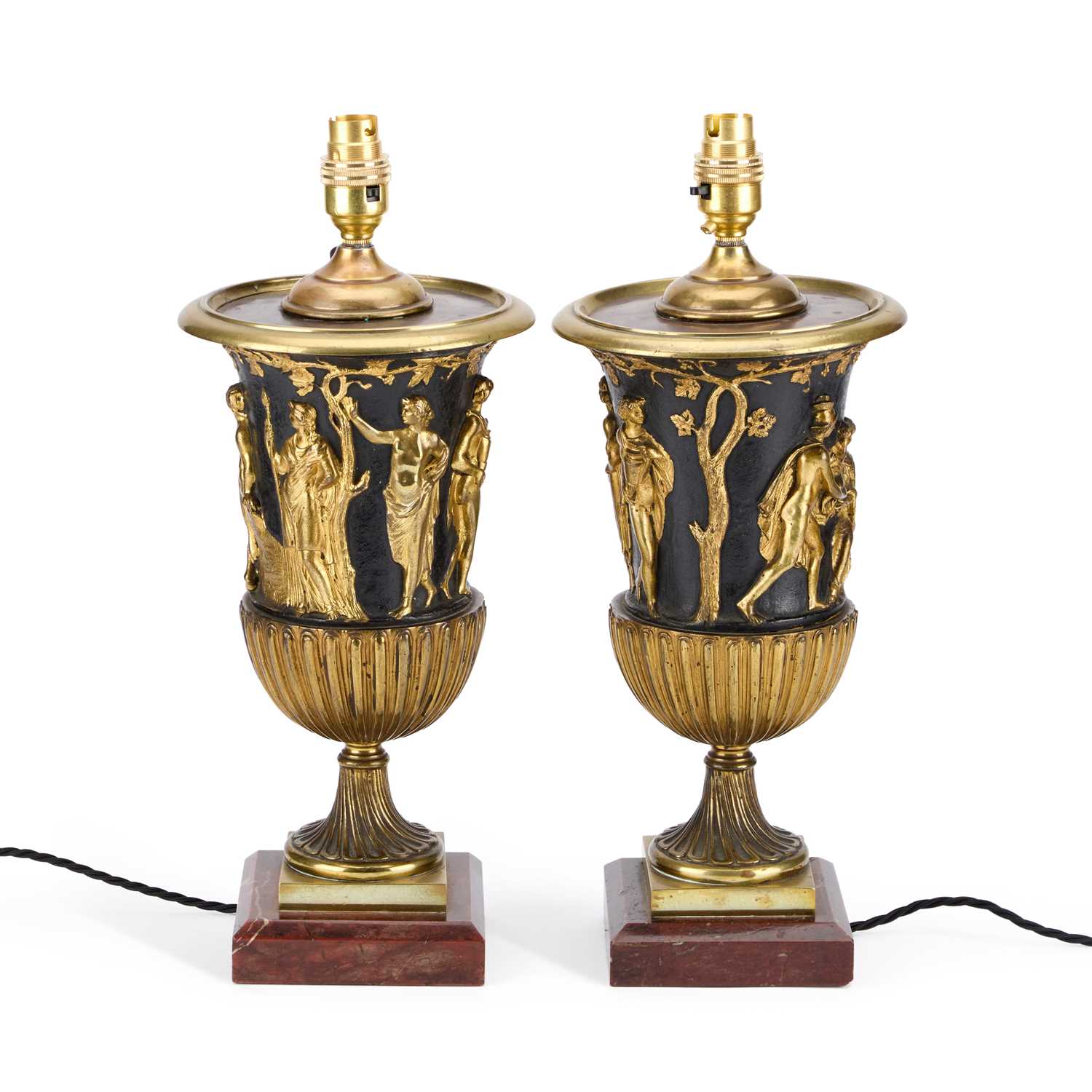 Lot 911 - A PAIR OF 19TH CENTURY BRONZE URNS