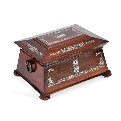 Lot 347 - A WILLIAM IV MOTHER-OF-PEARL INLAID ROSEWOOD WORKBOX