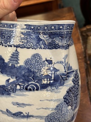 Lot 672 - AN 18TH CENTURY CHINESE BLUE AND WHITE CIDER JUG