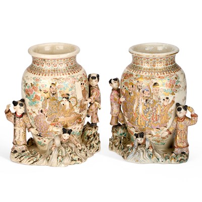 Lot A PAIR OF JAPANESE SATSUMA VASES