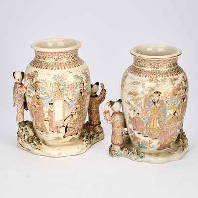 Lot 145 - A PAIR OF JAPANESE SATSUMA VASES