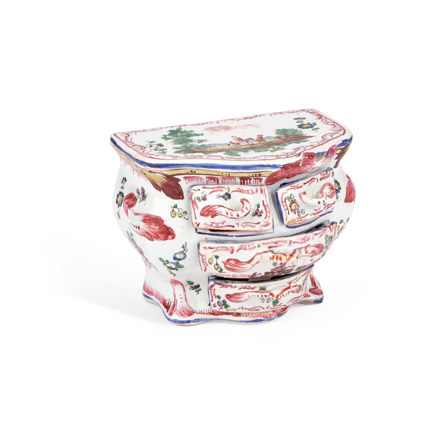 Lot A FRENCH FAIENCE MINIATURE COMMODE