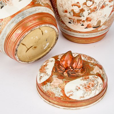 Lot 610 - A LARGE PAIR OF JAPANESE KUTANI VASES AND COVERS
