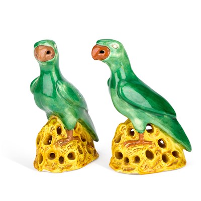 Lot TWO CHINESE PORCELAIN MODELS OF PARROTS