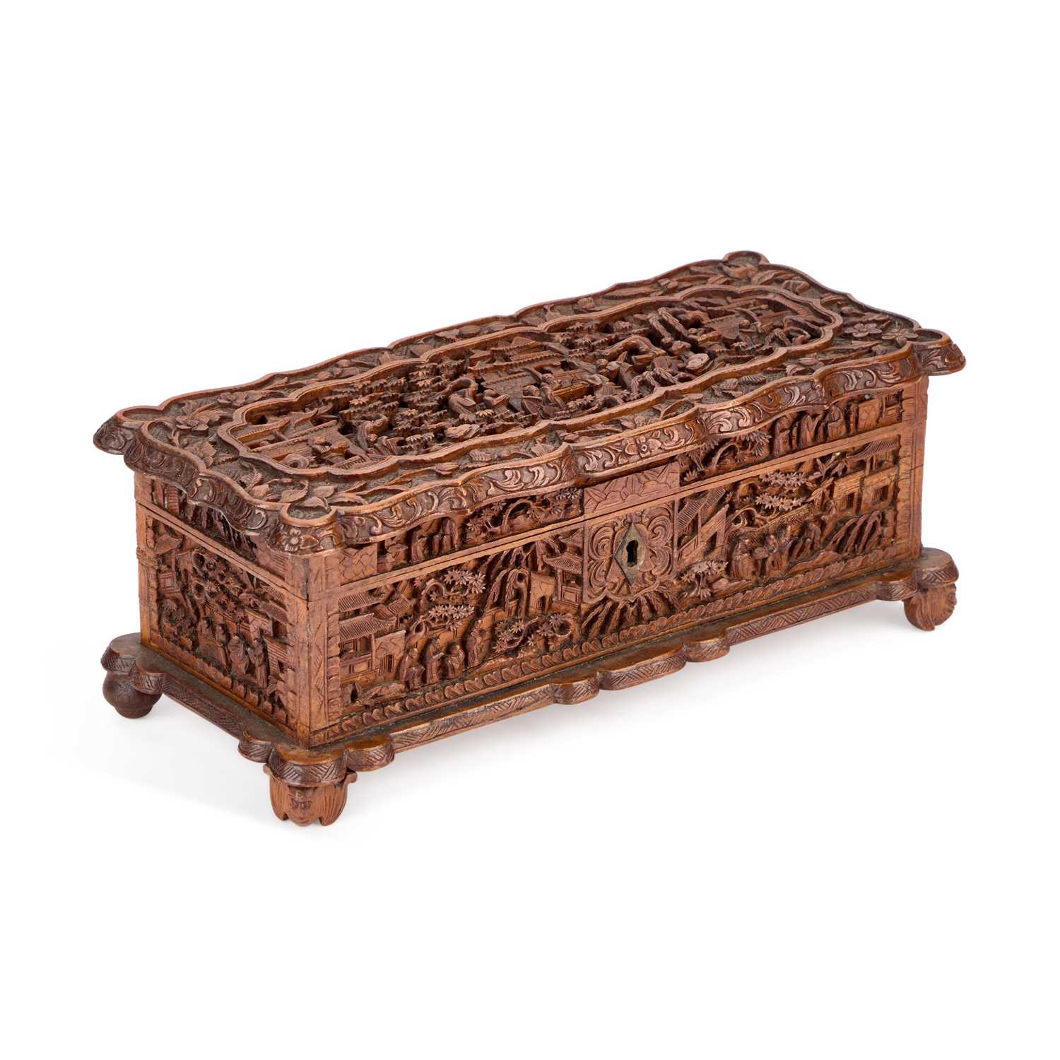 Lot A 19TH CENTURY CANTONESE CARVED WOODEN BOX
