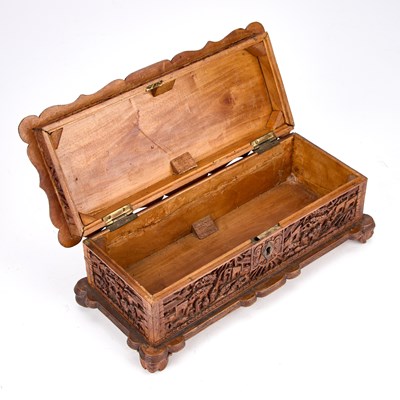 Lot 708 - A 19TH CENTURY CANTONESE CARVED WOODEN BOX